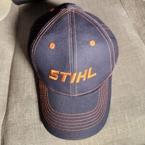 Stihl Snapback Hat Mens OSFA Navy Blue Orange Contrast Stitch Logo Cap
